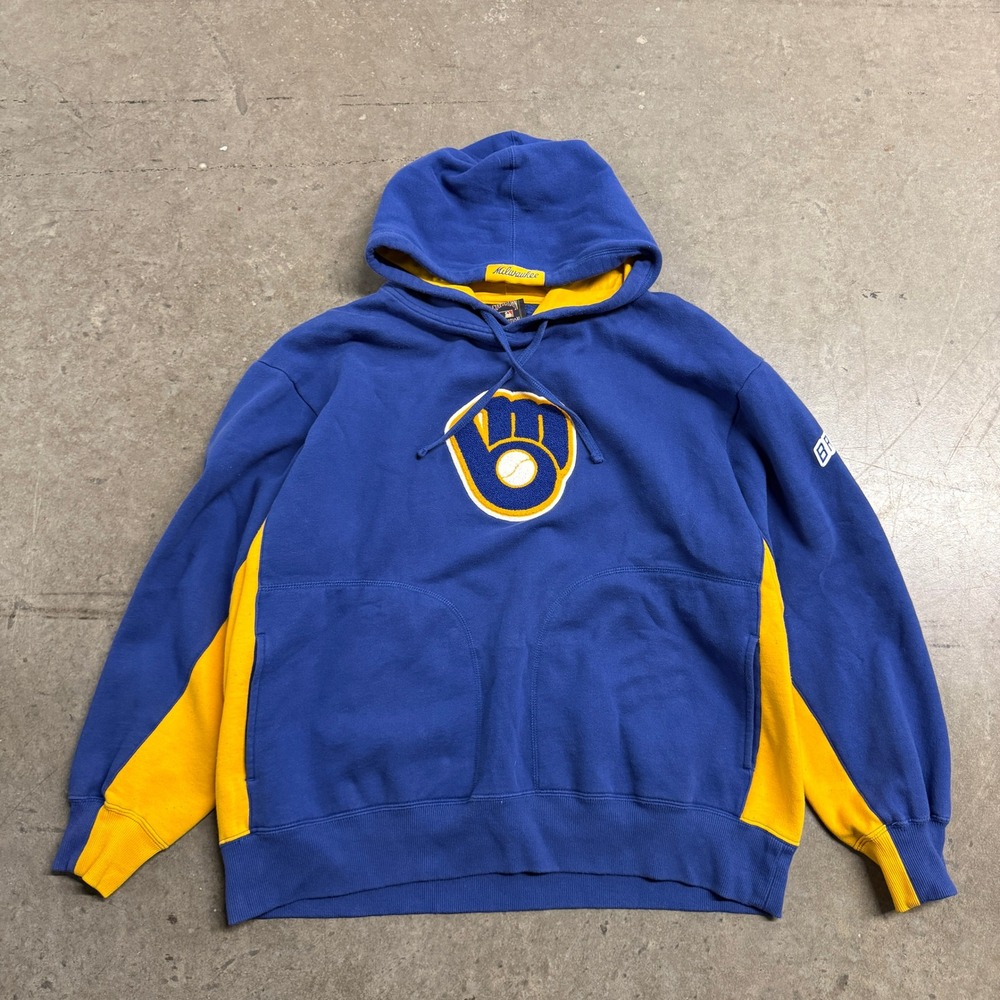Majestic Milwaukee Cooperstown Collection Hoodie Blue Yellow Mens XL MC65